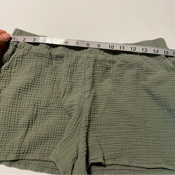 High-Rise Pull-On elastic Shorts muslin cotton gauze green XL - Picture 6 of 7